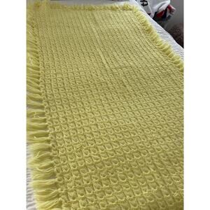 Hand Crocheted Baby Blanket Soft Yellow Fringe Stroller Nursery Blanket 52x29